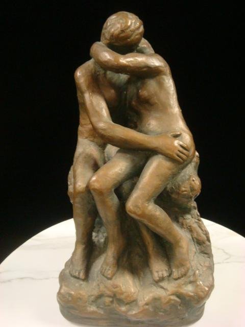 MARWAL IND. INC. Chalkware Statue The Kiss by Rodin:: MARWAL IND. INC. Chalkware Statue The Kiss by Rodin: Mid Century Company know for Making Reproductions of Famous Statues. Bronze Verdigris Finish. The Original 6' Marble Statue is in Rodin Museum and 