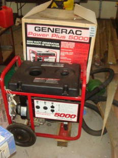 GENERAC 5000+ Power Plus Portable Generator, NIB:: GENERAC 5000+ Power Plus Portable Generator, NIB: New In Box, with 10 HP Briggs & Stratton Engine, 5 Gallon Gas Tank and Muffler. Produces 6250 Surge Watts. (700-1000)