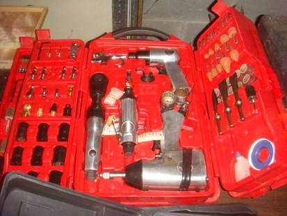 MASTERGRIP 77 Piece Air Tool Set in Box:: MASTERGRIP 77 Piece Air Tool Set in Box: Two Plastic Storage Boxes with Each Tool in its Place. Rachet, Driver and Breaker, Lots of Accessories and Extra Air Tool Parts. (100-200)