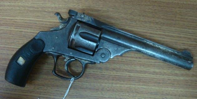 SMITH & WESSON MODEL 3 .44 CAL Revolver:: SMITH & WESSON MODEL 3 .44 CAL Revolver: Top Break Revolver with Auto Ejectors and 6" Barrel. Nickel Finish Almost Gone, No Serial Number. Model 3 was Popular as the Colt for Lawmen and Outlaws. Perso