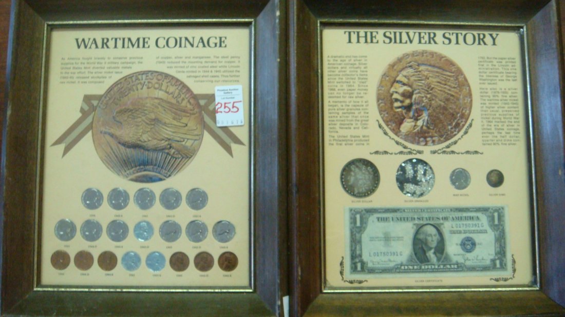 Two Coin Sets; SILVER STORY and WARTIME COINAGE:: Two Coin Sets; SILVER STORY and WARTIME COINAGE: Set of Silver War Nickels & Steel Pennies. "Silver Story" with MORGAN Silver Dollar, Silver Certificate, 1943 War Nickel, 1963 Silver Dime and Raw Silv