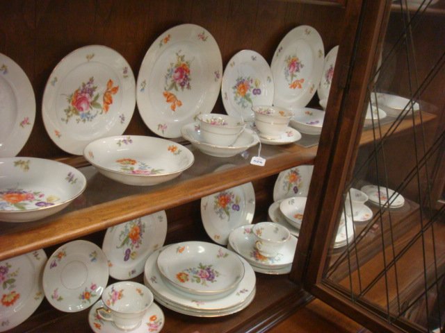 Service For Eight LAKEWOOD By Thomas of Bavaria China:: Service For Eight LAKEWOOD By Thomas of Bavaria China: Floral Center & Rim; 9 3/4" Dinner, 8 3/4" Luncheon, 7 5/8" Salad bowls, 6" Bread/Butter, 7 3/4" Under Plates, 5 Saucers at 5 7/8", 6 Cups 2 5/8"