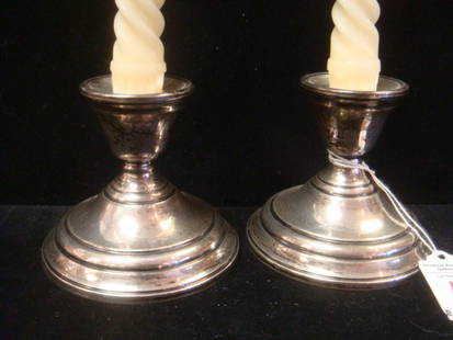 Pair of INTERNATIONAL Sterling Berkeley Candlesticks:: Pair of INTERNATIONAL Sterling Berkeley Candlesticks: Candlesticks are 3 1/4"T. Weighted Bases. (50-80)
