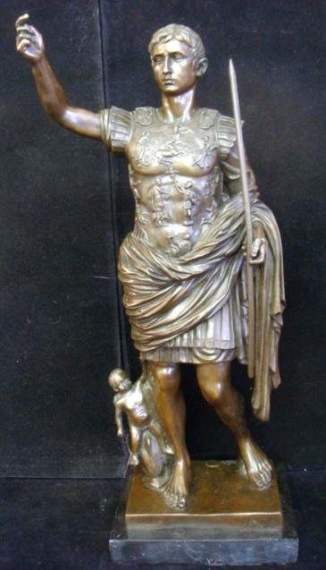 Hot Cast Bronze JULIUS CAESAR After DALOV:: Hot Cast Bronze JULIUS CAESAR After DALOV: Foundry Medallion European Bronze Finery. Hot Cast Statue w/Armor Breast Plate, Draped Sash & Cherub at Foot Trying to Get Attention w/Raised Right Hand. Bro