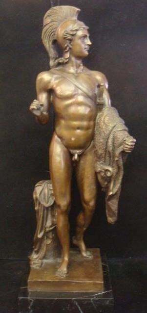 Hot Cast Bronze Statue of Nude Greek "JASON":: Hot Cast Bronze Statue of Nude Greek "JASON": From the Original Marble, Done in 1803 for Thomas Hope by Bertel Thorvaldsen, Listed Danish Sculptor, 1770-1844. Jason w/Golden Ram Fleece Returning Home