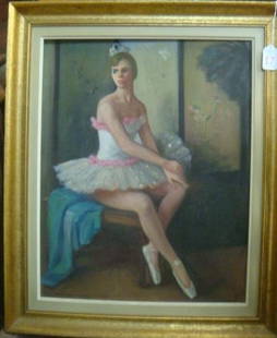 MARGARET FITZHUGH BROWNE, Ballerina Oil on Canvas:: MARGARET FITZHUGH BROWNE, Ballerina Oil on Canvas: Signed LL, Listed American Artist 1884-1972. Ballet Dancer in Costume & Toe Shoes. Artist was Author & Teacher. Known for Portraits & Indoor Genre.