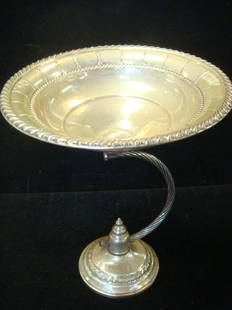 COLUMBIA Sterling Silver Compote:: COLUMBIA Sterling Silver Compote: Compote has Twist "C" Stem and Weighted Base. Repousse and Paneled Rim. 7 1/2"T, 6 3/8"D. (100-200)