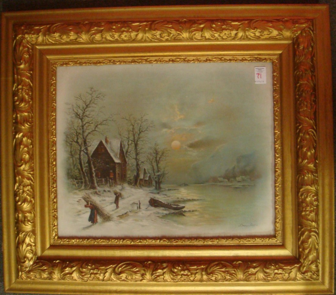 Pastel Winter Landscape Signed CHANDLER:: Pastel Winter Landscape Signed CHANDLER: William Henry Chandler, Listed American Artist 1854-1920. Originally Cameo Carver in Button Factory. His Pastels Sold Through Department Stores. Influenced by 