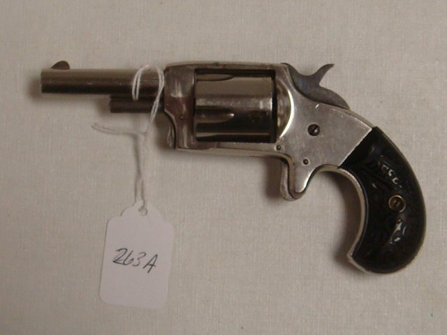 IVOR-JOHNSON "DEFENDER 89" 32 CAL REVOLVER:: IVOR-JOHNSON "DEFENDER 89" 32 CAL REVOLVER: Nickel Plated, 2 1/2" Barrel, 5 Shot Revolver. Self Protection Series of Spur Trigger Weapons Popular in Last Half 19th Century. Original Rubber Grips. Anti