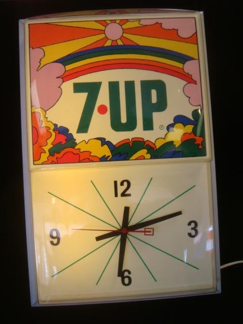 Peter Max 7 Up Advertising Illuminated Wall Clock: Peter Max 7 Up Advertising Illuminated Wall Clock: