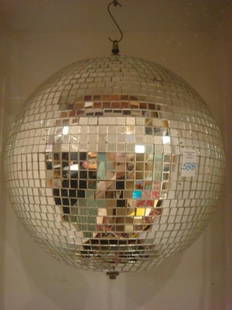 Reflective 15" Mirrored Disco Ball:: Reflective 15" Mirrored Disco Ball: 15" Diameter Spherical Orb Creates Shafts of Light Across the Floor, Walls and Ceiling. First Became Popular in the 1920's up to today's Dancing Stars. (100-300)