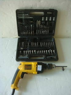 DEWALT Power Drill and Black & Decker Case of Bits:: DEWALT Power Drill and Black & Decker Case of Bits: Dealt Power Drill Model DW511 VSR Hammer Drill and Case Full of Masonry Drill Bits, Adapters, H.S.S. Drill Bits And More. (50-100)