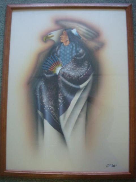 Gouache on Paper ROBERT REDBIRD Sr. Painting:: Gouache on Paper ROBERT REDBIRD Sr. Painting: Male with Purple Blanket and Eagle on Archival Paper Professionally Framed to 32 1/2" X 24". Born 1939 into Kiowa Tribe. Master Painter Noted for Spiritua