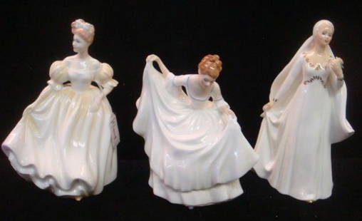 3 Ceramic ROYAL DOULTON "Ladies in White" Figurines:: 3 Ceramic ROYAL DOULTON "Ladies in White" Figurines: Includes "Bride", HN 2873, 1979. "Natalie", HN 3173, 1988 and "Pamela", HN 2479, 1986, Last Two Modelled by Peggy Davies. All with High Gloss