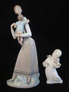 Two LLADRO Character Figurines:: Two LLADRO Character Figurines: Includes The Mother and Child #4701, 13"T and Angel Playing Violin, 6 1/4"T (Missing Bow). (100-200)