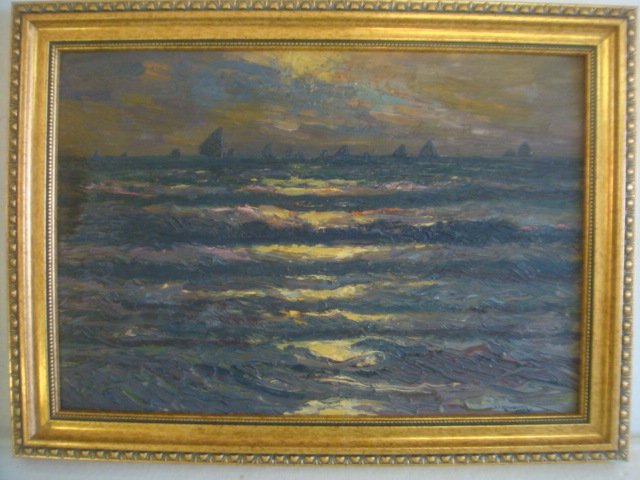 J. KOWALSKI Evening Seascape Oil on Masonite: (1 of 4)