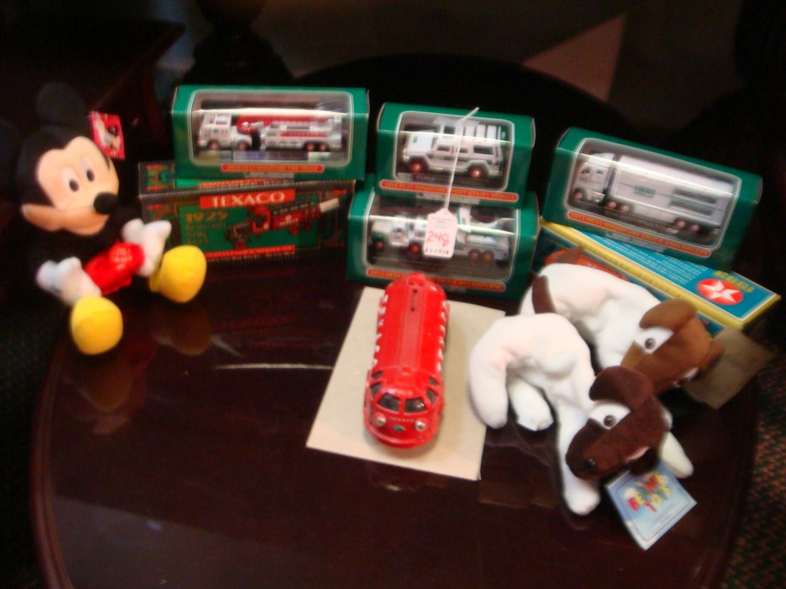 3 ERTL, HESS & MICKEY MOUSE Plush Toy & More:: 3 ERTL, HESS & MICKEY MOUSE Plush Toy & More: 1994 Edition Ertl 1934 Texaco "Doodle Bug". 1993 Ed. Ertl 1939 Dodge Texaco "Airflow". 1992 Ed. Texaco 1925 Kenworth Stake Truck. 2010 Hess Fire Truck. 20