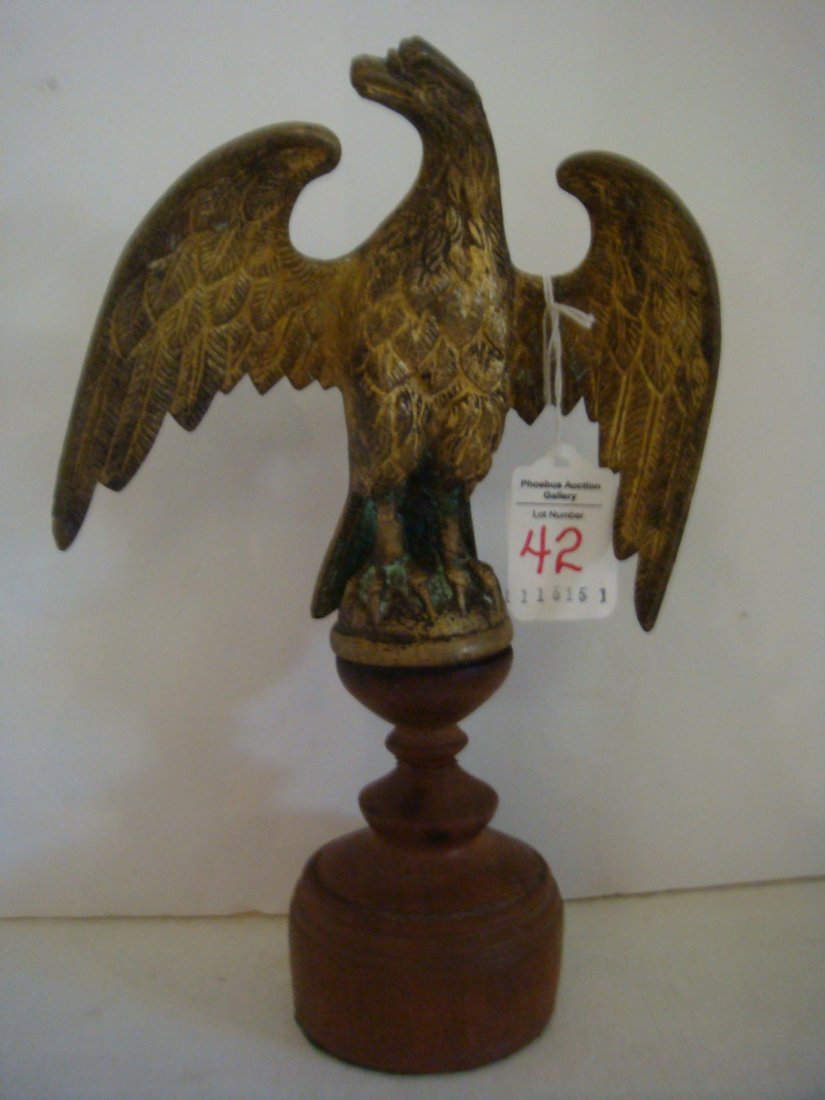 Brass Spread Wing Eagle on Wood Plinth: (1 of 3)