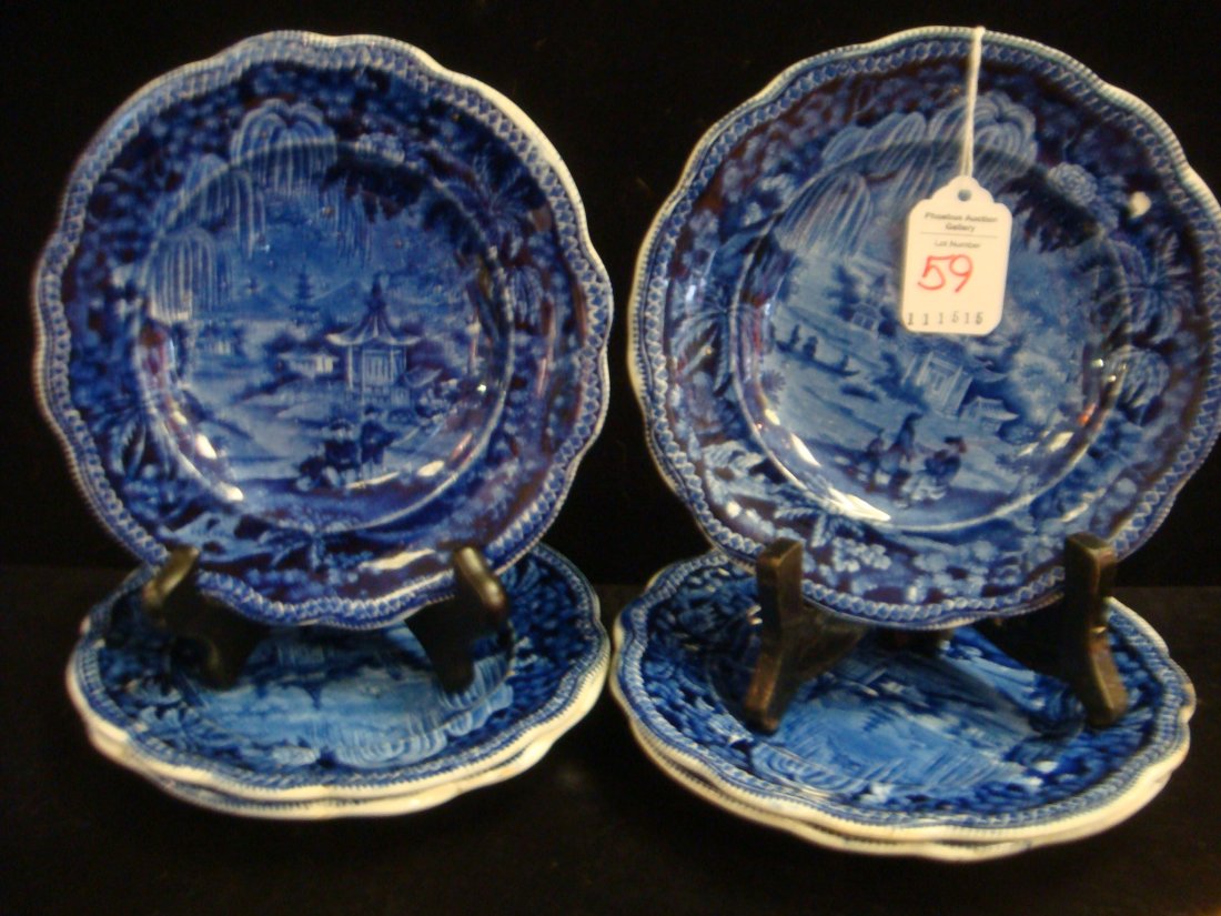 Set of Six CLEWS Staffordshire Flow Blue Plates: (1 of 3)
