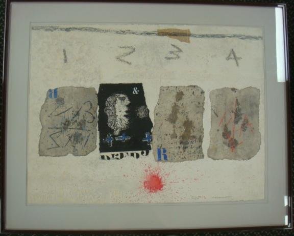 Signed I WIANARD Abstract Print on Paper:: Signed I WIANARD Abstract Print on Paper: Signed LR in Pencil, #40/75. Embossed Handmade Laid Paper with Painted Accents. American Living Abstract Artist. 4 Images Across Center with Intaglio Printing