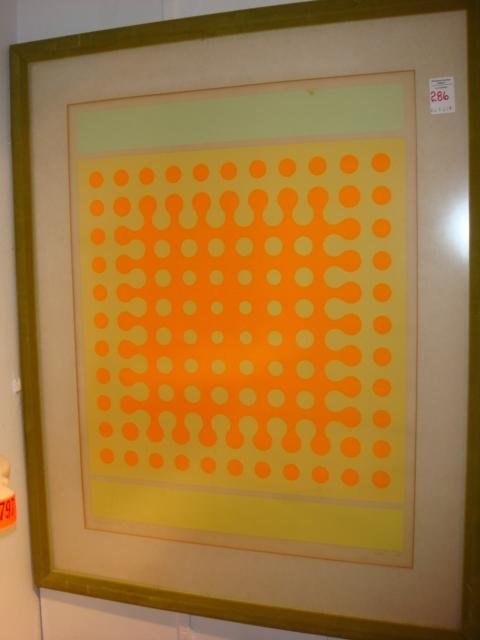 Singed ARNKS Contemporary Print, Yellow & Orange:: Singed ARNKS Contemporary Print, Yellow & Orange: Signed LR, Dated '68, Titled "Modulation II, Yellow", #8/20. Orange Over Yellow with Mint Green Strip. Framed to 28 1/2" X 23 1/2". (80-120)