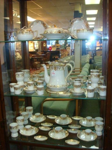 45 Pieces NORITAKE "Christmas Bell" Breakfast Set:: 45 Pieces NORITAKE "Christmas Bell" Breakfast Set: Pattern No. 16034 &43061. Demitasse set of 12 Cups & Saucers, Lidded Sugar & Creamer & Coffee Pot. 5 Double Egg Cups & Saucers, Dome Butter Dish w/In