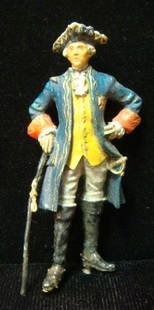 90MM Model Soldier, FREDERICK THE GREAT:: 90MM Model Soldier, FREDERICK THE GREAT: Hand Painted Model of Prussian Emperor in Military Uniform CA 1750. Missing Stand, Very Good Condition with Excellent Paint Job. (100-175)