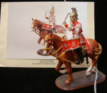 54mm Model Soldier "KETTLEDRUMMER GARDE DU CORPS:: 54mm Model Soldier "KETTLEDRUMMER GARDE DU CORPS: Hand painted Model of Imperial German Army Mounted Figure Ca 1910, from Tradition, British Company. With Painting Card and Directions. Very Good