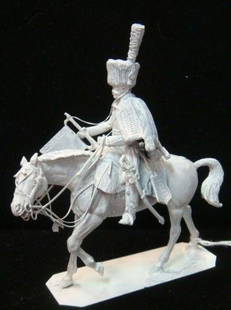 54mm Model Soldier "CHASSEUR A CHEVAL TRUMPETEER":: 54mm Model Soldier "CHASSEUR A CHEVAL TRUMPETEER": Unpainted Model with fine Detail of Napoleon's Guard Light Cavalry. (-)