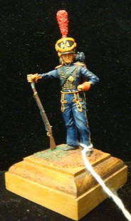 54MM Model Soldier, Napoleonic "Fusilier of Marines":: 54MM Model Soldier, Napoleonic "Fusilier of Marines": Hand painted Model Mounted on Wooden Plinth. Excellent Matte Style Paint Job, Model in Excellent Condition. (100-200)
