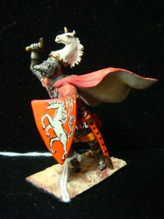 54MM Model Soldier, NIENA "Scottish Knight in Battle":: 54MM Model Soldier, NIENA "Scottish Knight in Battle": Hand painted Model of Scottish Knight with Unicorn Helmet and Shield. Painted by Vludimirava from the ST Petersburg Model Company. Sword Blade