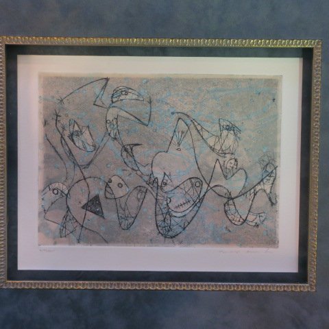 MAX ERNST Signed "Composition II" Aquatint Etching:: MAX ERNST Signed "Composition II" Aquatint Etching: Listed German Artist 1891-1976. LL Notation is "Essa I", Meaning Tribal Print. Active in DADA & Surrealist Movements, Focus on Illusionistic Non-Rep