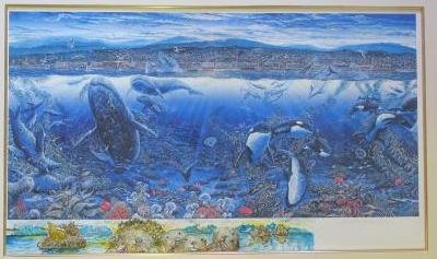 ROBERT LYN NELSON Signed Limited Edition Seascape:: ROBERT LYN NELSON Signed Limited Edition Seascape: Titled "Golden Light on Cannery Row, Waterfront" with Remarque in 1994, In Honor of Steinbeck. Marked LL, 9/25, Pub. Proof. California Environmentali