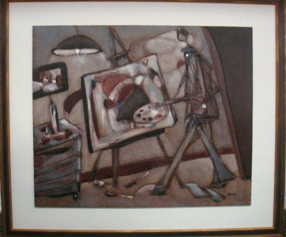 JC GAUGY Signed "Quarante Deux" Oil on Board:: JC GAUGY Signed "Quarante Deux" Oil on Board: Listed French Artist Jean Claude Gaugy 1944- . Titled and Dated 1986, on Reverse. Considered a Linear Expressionist. Rhythmic & Flowing with Complexity of