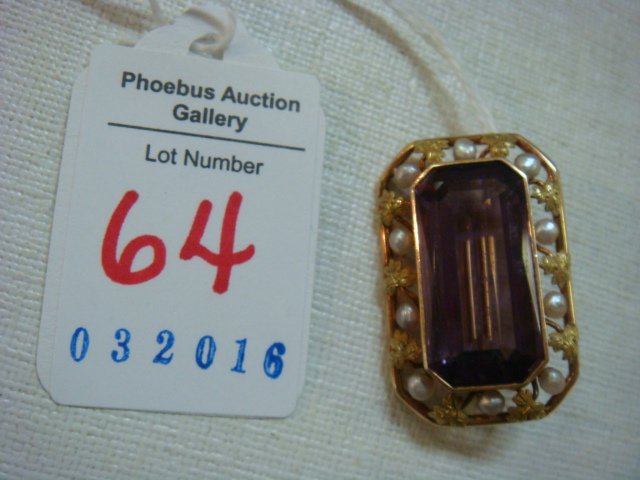 Civil War Memory Pin & Edwardian Amethyst/Pearl Pin:: Civil War Memory Pin & Edwardian Amethyst/Pearl Pin: Mourning Pin by Unknown Maker. Good Condition, Beveled Glass with Pin Intact. Bead Decoration Around Frame. Antique Brooch with Locking C Clasp, Fr