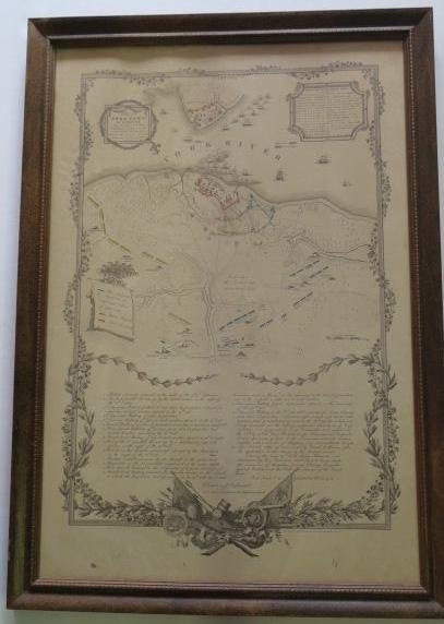 1880 Copy RENAULT'S Survey Map "Battle of Yorktown":: 1880 Copy RENAULT'S Survey Map "Battle of Yorktown": 34" x 22" Survey Map of Yorktown 1781 Battle Drawn and Presented to Marquis De La Fayette on his Later Visit. in 2" Molded wood Frame under Glass. 