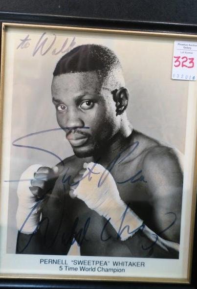 Autograph PERNELL "SWEETPEA" WHITAKER, B&W Photo:: Autograph PERNELL "SWEETPEA" WHITAKER, B&W Photo: Signed "to Walker" with Letter Stating Same from John D. Hooker, Attorney. Norfolk's Own Sweetpea was a five Time World Champion Boxer, Including 1984