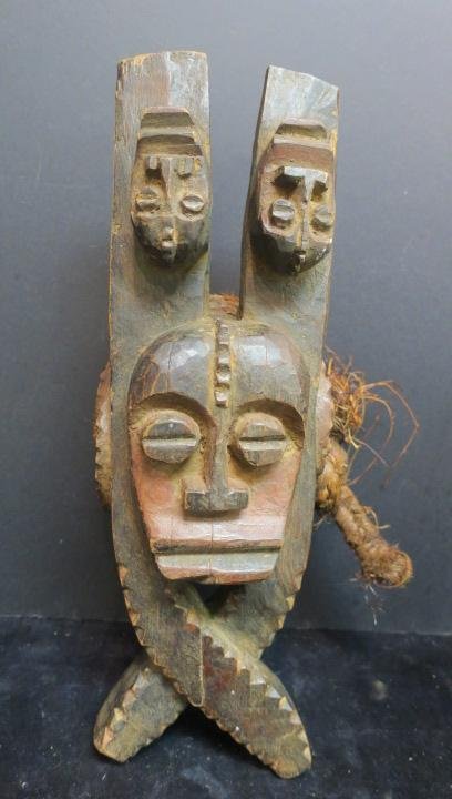 IGBO Tribe, Nigeria, Spiritual Dance Mask, CA 1850:: IGBO Tribe, Nigeria, Spiritual Dance Mask, CA 1850: Rope Head Dress has Mask Facing toward the Sky when Worn. Intertwined Couple Produce Chief in Center. This is the Maiden Spirit, Worn by Men at Fest