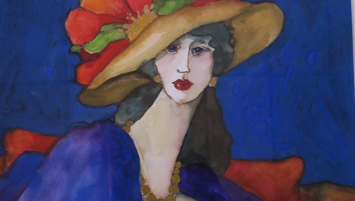 TOM BARNES "Bernice" Watercolor:: TOM BARNES "Bernice" Watercolor: Tom Spent his Summers with his Twin Aunts "Lila & Bess". They Would "Dress UP" Each Thursday in Costume Jewelry, Dresses and Hats and Shop in Savannah with their Frien