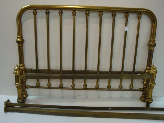 Quality LJK Full Size Brass Frame Bed with Rails:: Quality LJK Full Size Brass Frame Bed with Rails: Traditional Style with a Victorian Look. Tubular Bedstead with Simple Design of Knobs and Rings. 9 Vertical Rungs in Headboard and Low Footboard. Rail