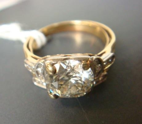 14KT Soldered Diamond Wedding Band/Engagement Rings:: 14KT Soldered Diamond Wedding Band/Engagement Rings: Wedding Band with 9 Channel Set Round Diamonds. Engagement Ring has Square Cut Prong Set Center Stone Flanked by 5 Channel Set Diamonds on Each Sid