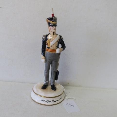 MICHAEL SUTTY "Trooper, 11th Light Dragoons, 1815:: MICHAEL SUTTY "Trooper, 11th Light Dragoons, 1815: Bone Porcelain Figurine of English Waterloo Cavalry Trooper. #116 in Limited Edition of 250. Hand painted. 7 1/2" Tall. No Chips, Cracks or Breaks. (