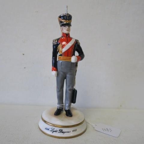 MICHAEL SUTTY "Trooper, 16th Light Dragoons, 1815:: MICHAEL SUTTY "Trooper, 16th Light Dragoons, 1815: Bone Porcelain Figurine of English Waterloo Cavalry Trooper. #105 in Limited Edition of 250. Hand painted. 7 1/2" T. No Chips, Cracks or Breaks. (150