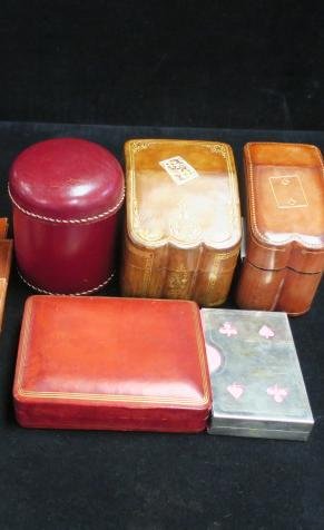 Six Leather Playing Card Boxes:: Six Leather Playing Card Boxes: (100-250)