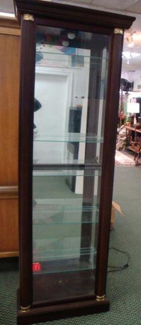 Greek Columned Display Cabinet with Glass Shelves:: Greek Columned Display Cabinet with Glass Shelves: Greek Columns Flank the Four Glass shelves of this Display Cabinet. 76" x 26" x 13". (200-400)