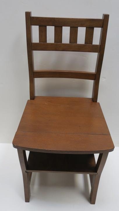 Wooden Convertible Chair/Step Ladder: Arts and: Wooden Convertible Chair/Step Ladder: Arts and Crafts Style. Double Slat, 3 Rung Back with 4 Short Medial Splats. Chair Flips Over to Be Used as a Step Ladder When Latch is Disengaged. (40-60)