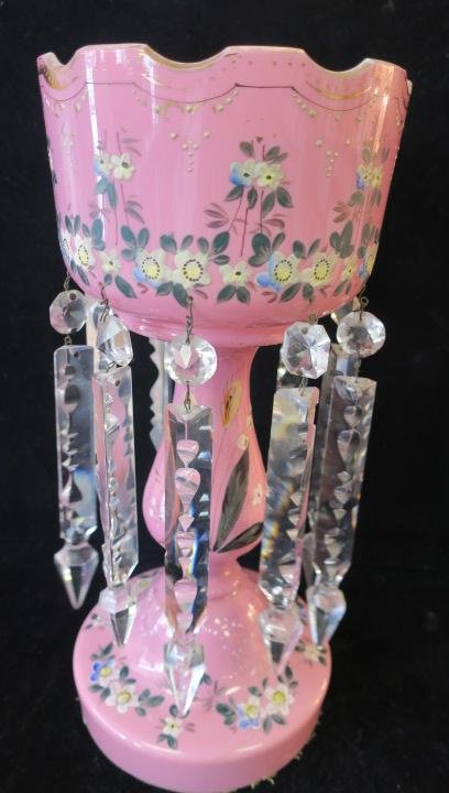 Bohemian Pink Cased Glass Luster: (1 of 3)