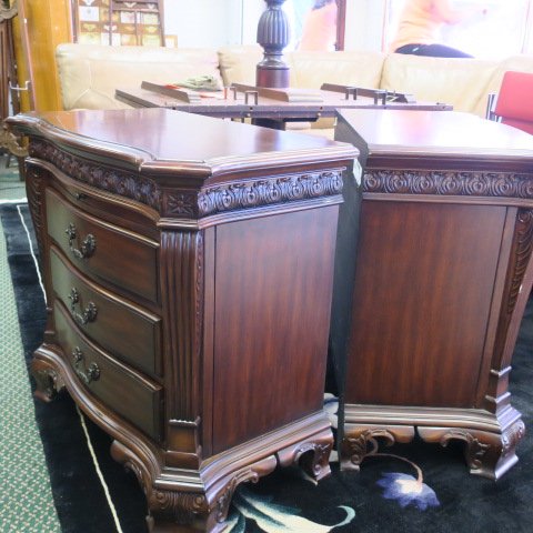 Pair of 3 Drawer Bachelor's Chests by Comitia Molina:: Pair of 3 Drawer Bachelor's Chests by Comitia Molina: Made in N.C., Canted Corners on Beveled Top and Repeated at Base. Slide out Writing Desk/Lap Top Table 33" X 18". Top over 3 Bowed Drawers with Ba