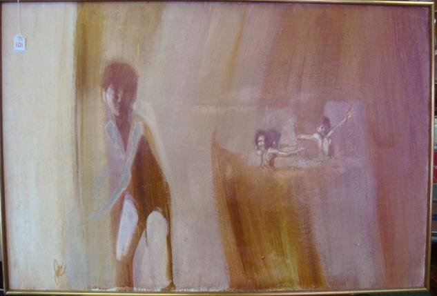 Artist Signed Figural Acrylic on Canvas: (1 of 3)