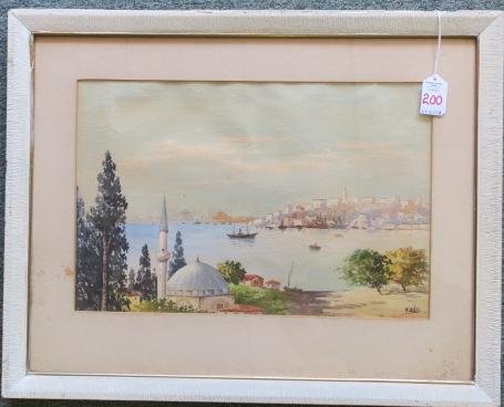 Istanbul Watercolor Painting Signed Kadri: (1 of 3)